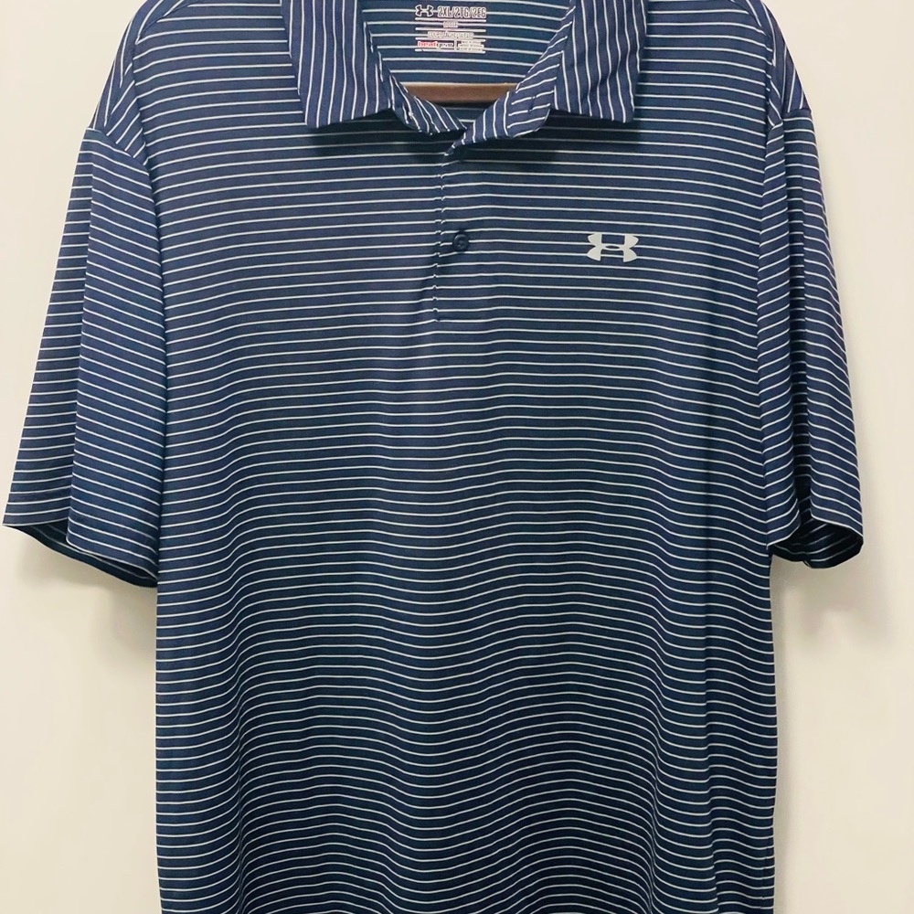 Under Armour Men's Blue and White Striped Polo
